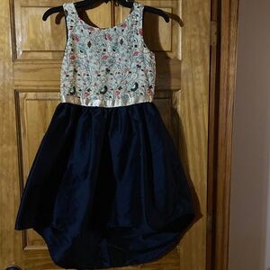 Elegant Floral Kids Dress with Navy Skirt